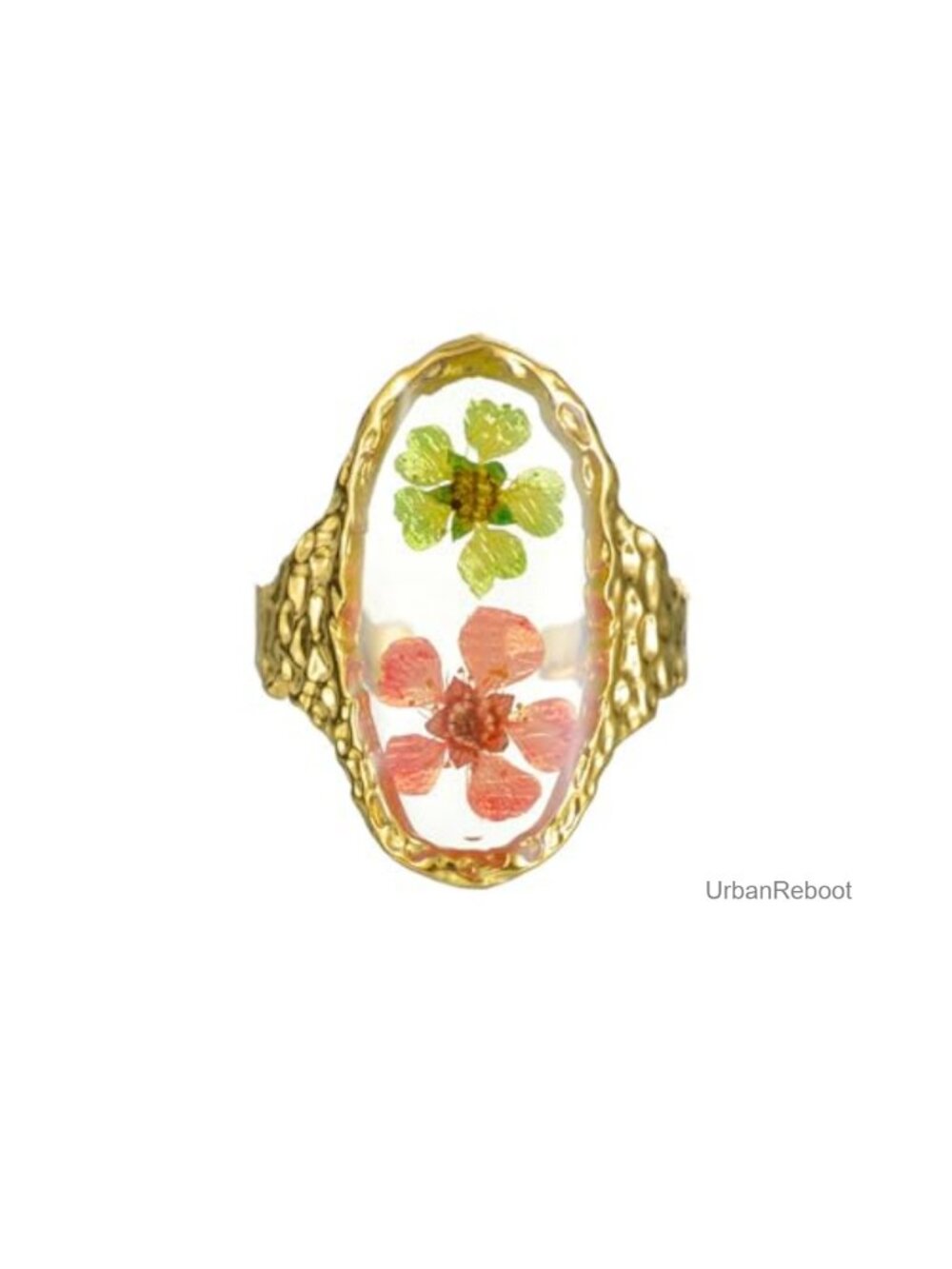 Handmade Dried Flower Statement Ring for Women Adjustable Surgical Stainless